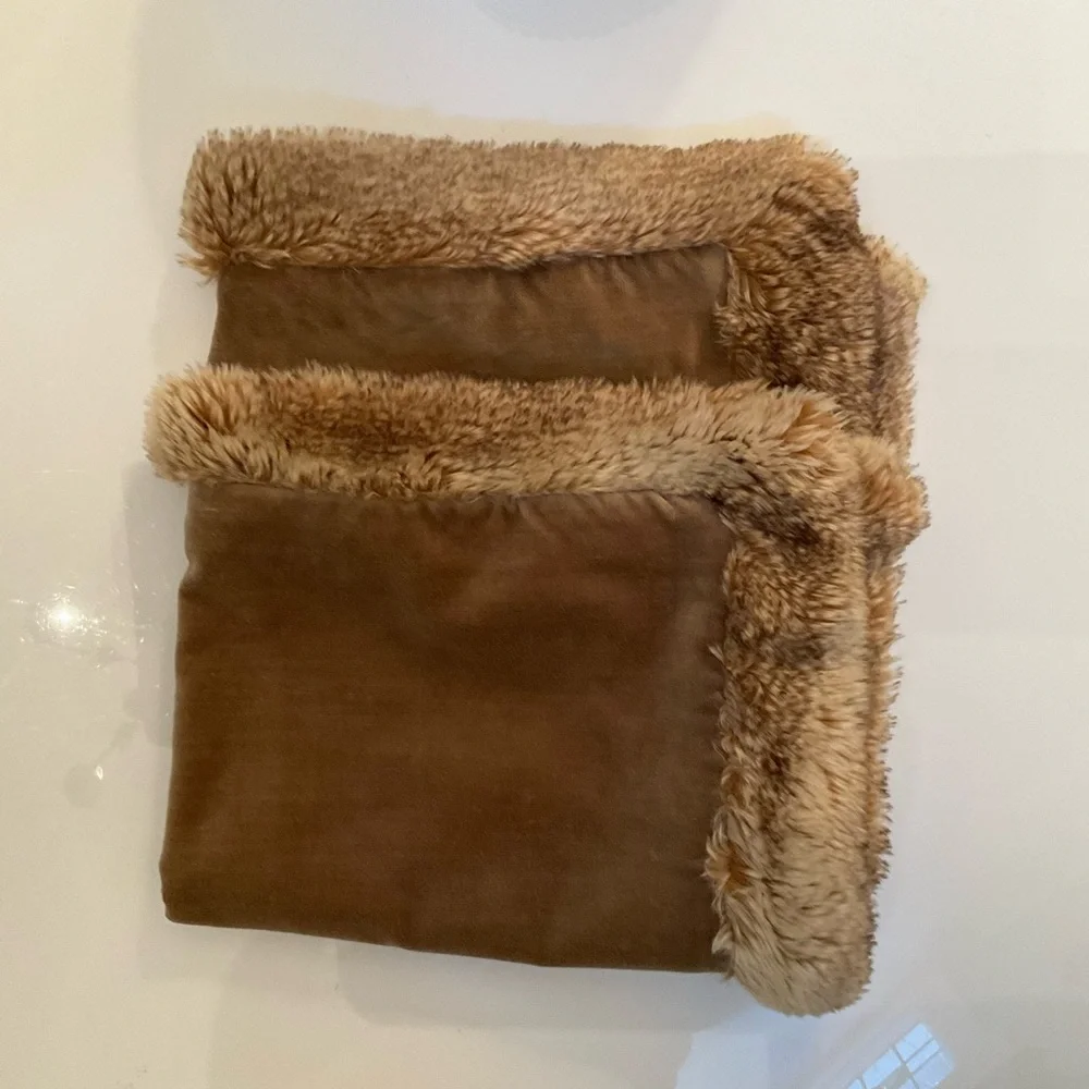 Pottery Barn Pillow Sham Tan Faux Fur Trim